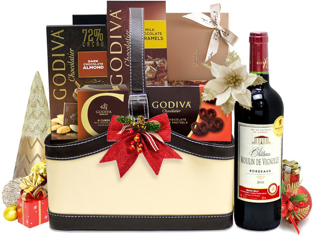 Christmas Gift Hamper - Christmas Fancy Wine And Chocolate Gift Hamper M1 - L76603098 Photo